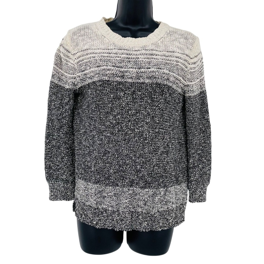 Theory Rainee C Cocode Sweater Womens Small Black Cream Colorblock Marl Knit